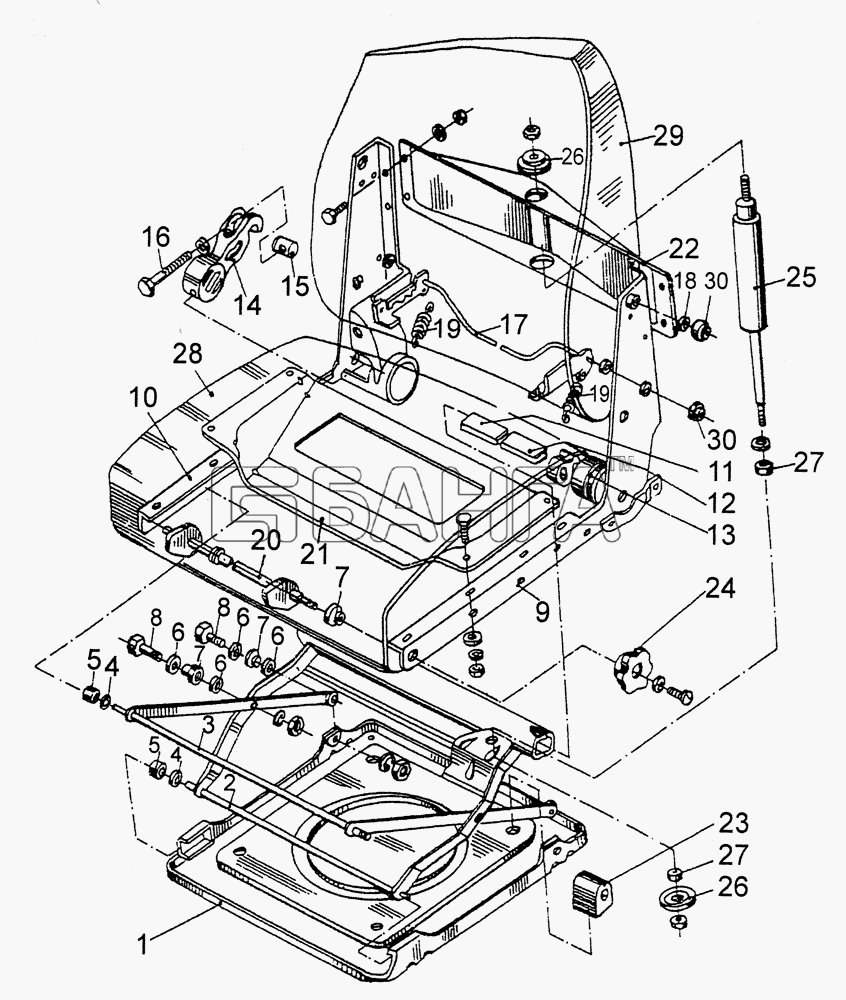 МЗКТ МЗКТ-79092 Схема Сиденье. Остов сиденья водителя и переднего