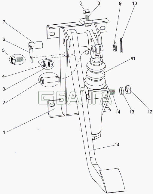 МЗКТ МЗКТ-7930-200 Схема Механизм управления сцеплением-153 banga.ua
