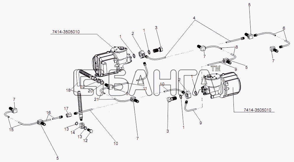 МЗКТ МЗКТ-7930-200 Схема Трубопроводы гидравлической системы banga.ua