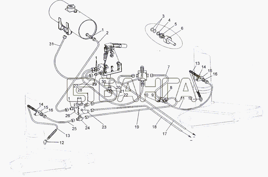МЗКТ МЗКТ-93782 Схема Установка трубопроводов гидросистемы banga.ua