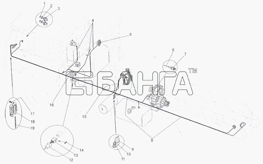 МЗКТ МЗКТ-93782 Схема Жгуты проводов по левому лонжерону-48 banga.ua