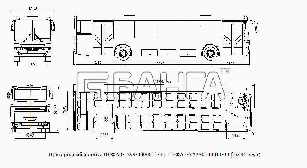 НефАЗ НефАЗ-5299-10-(11) Схема Пригородный автобус