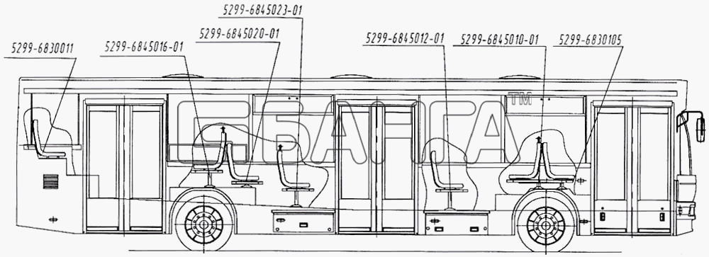 НефАЗ НефАЗ-5299 Схема Расположение сидений с правой стороны-59
