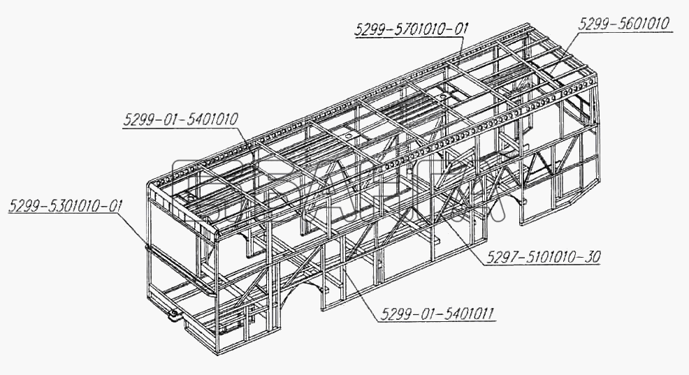 НефАЗ НефАЗ-5299-01 Схема Каркас кузова 5299-01-5000030-СБ-3 banga.ua