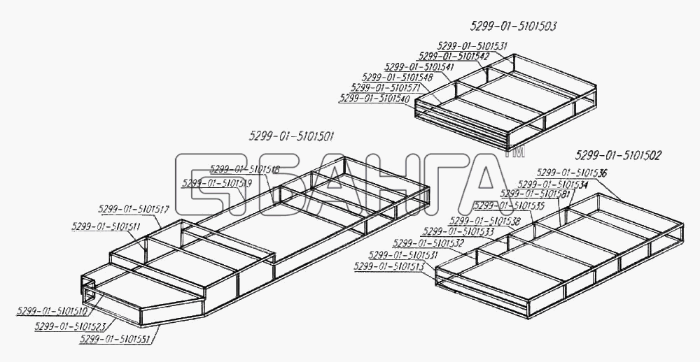 НефАЗ НефАЗ-5299-01 Схема Каркас подиума правый-5 banga.ua