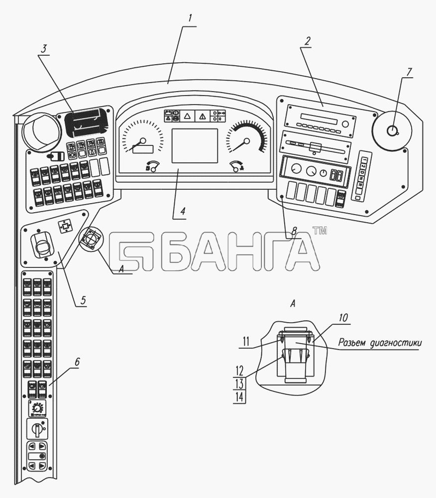 НефАЗ НефАЗ-52997 Схема Установка приборов на панели водителя banga.ua