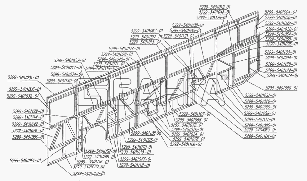 НефАЗ НефАЗ-5299 (каталог 2003г) Схема Каркас левой боковины-24