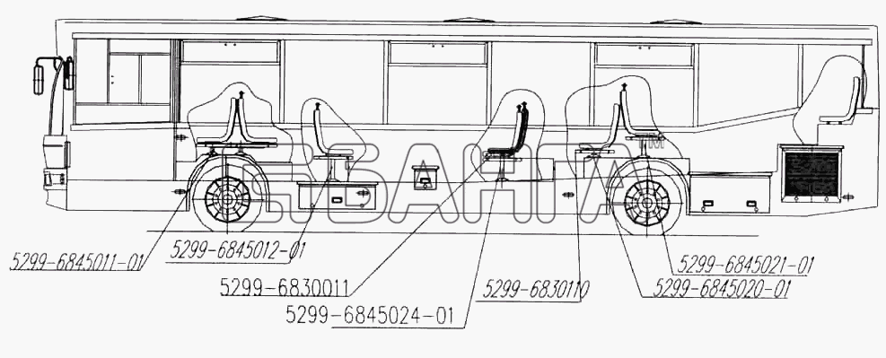 НефАЗ НефАЗ-5299 (каталог 2003г) Схема Расположение сидений с левой
