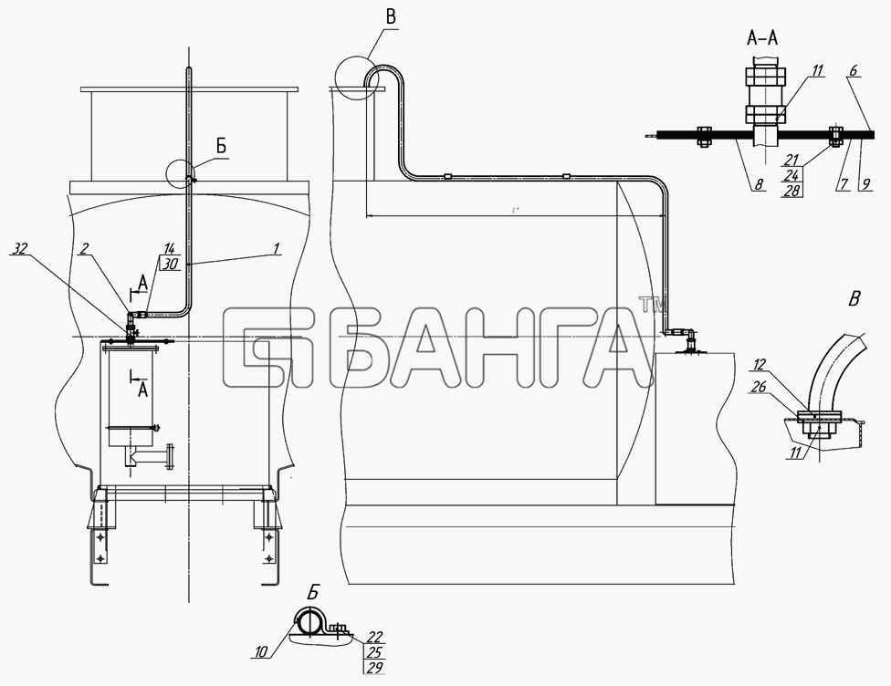 НефАЗ НефАЗ-6606 Схема Установка газоотводящей трубы-29 banga.ua