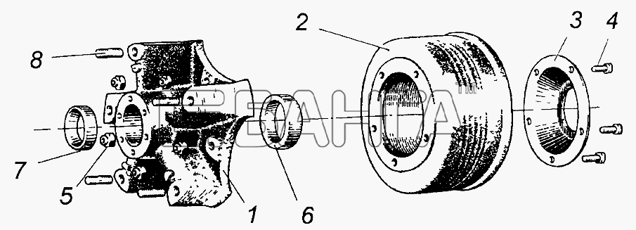 НефАЗ НефАЗ-9334 Схема Ступица с барабаном для бездискового колеса