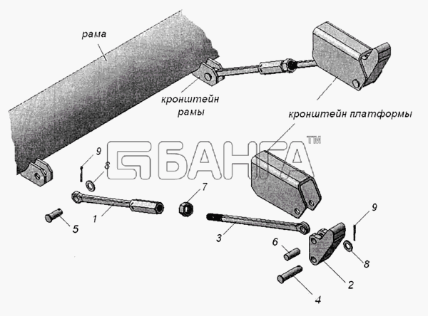 НефАЗ НефАЗ-9509 Схема Установка запоров заднего борта-7 banga.ua