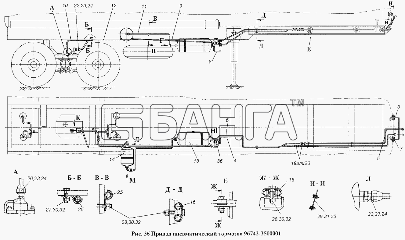 НефАЗ НефАЗ-96741 Схема Привод пневматический тормозов banga.ua