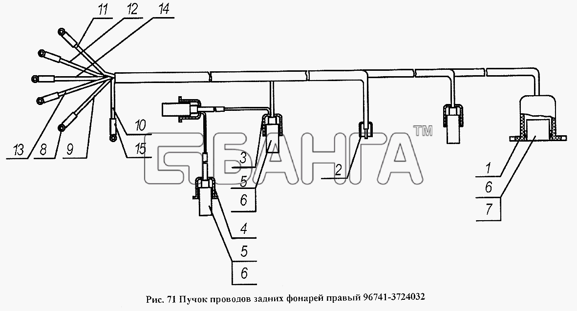 НефАЗ НефАЗ-96741 Схема Пучок проводов задних фонарей правый banga.ua