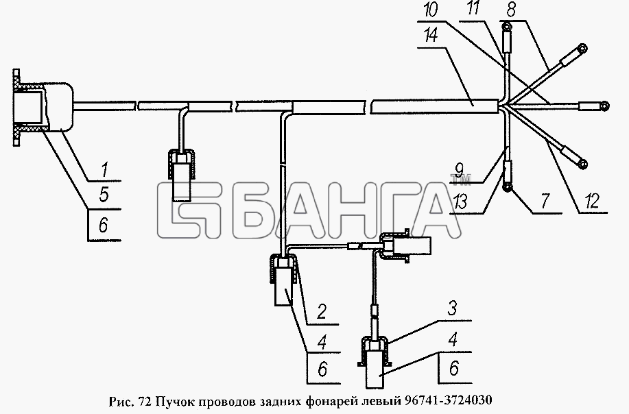 НефАЗ НефАЗ-96741 Схема Пучок проводов задних фонарей левый banga.ua