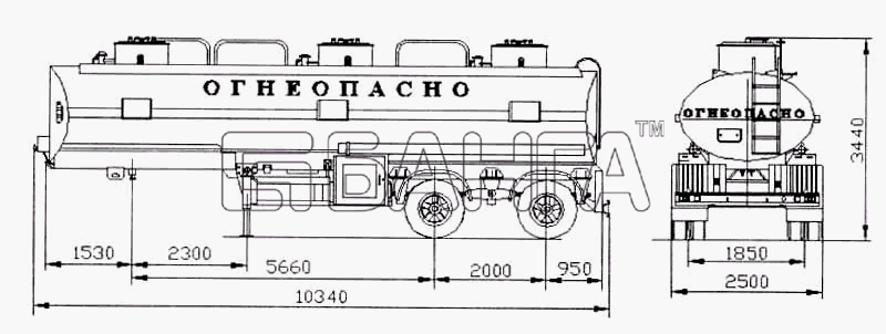НефАЗ НефАЗ-9693 Схема Общий вид полуприцепа цистерны НЕФАЗ banga.ua