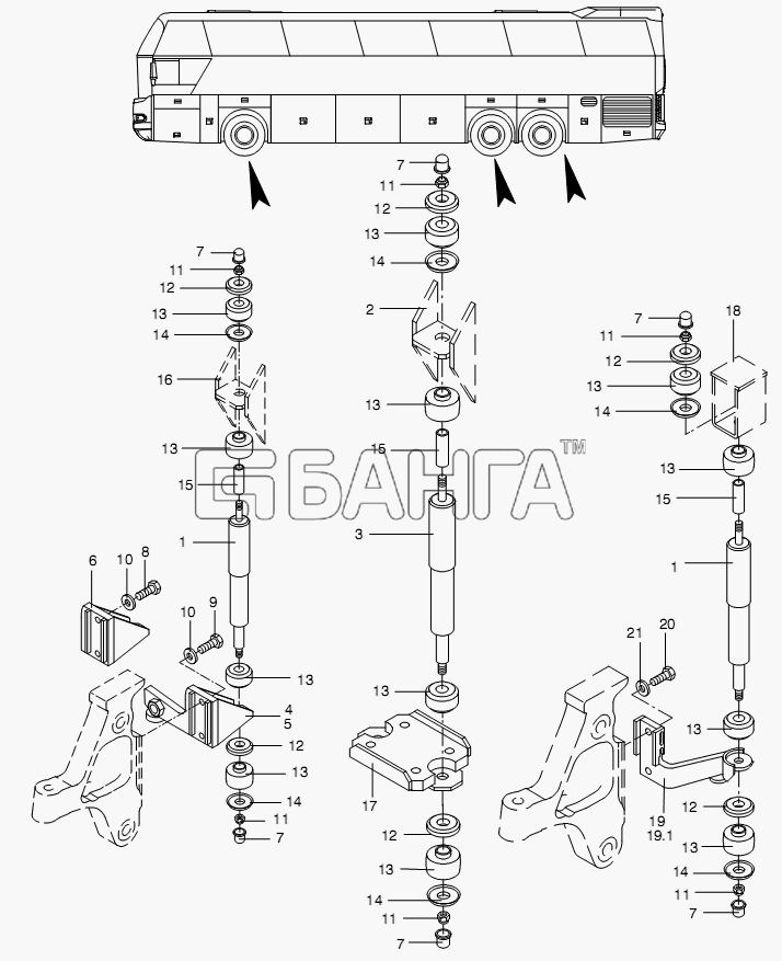 Neoplan N 116 (MAN) E3 Схема SHOCK ABSORBER AND MOUNT-129 banga.ua