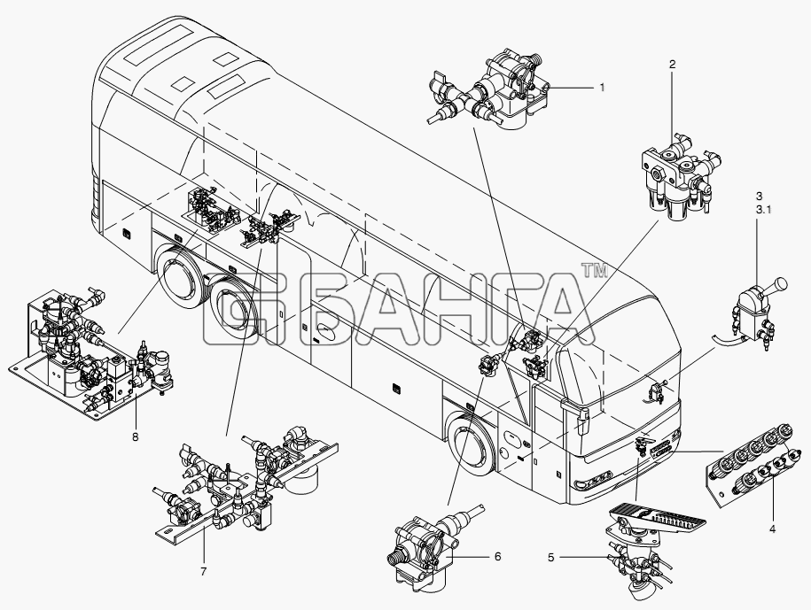 Neoplan N 116 (MAN) E3 Схема BRAKE VALVE OVERALL VIEW-157 banga.ua