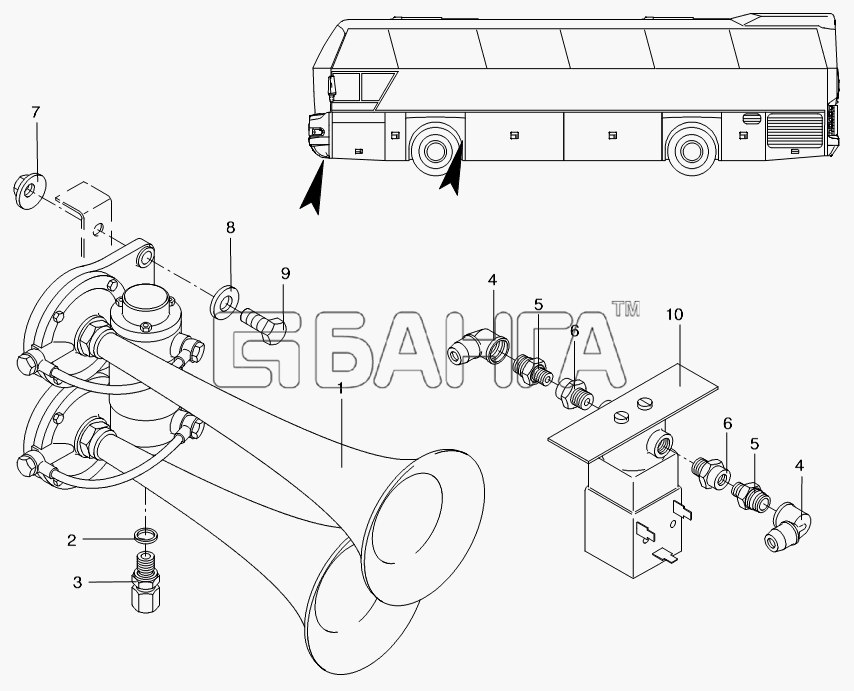 Neoplan N 116 (MAN) E3 Схема HORN-236 banga.ua