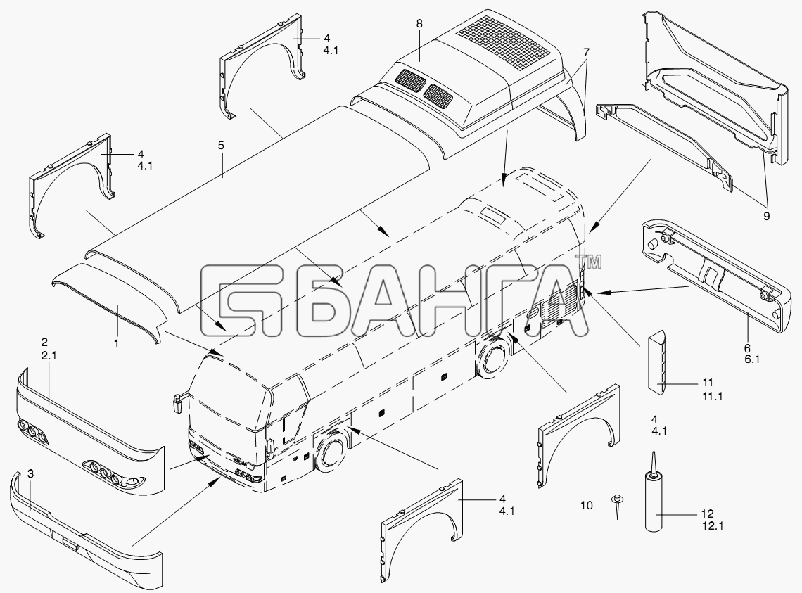 Neoplan N 116 (MAN) E3 Схема SYNTHETIC PARTS OUTSIDE-273 banga.ua