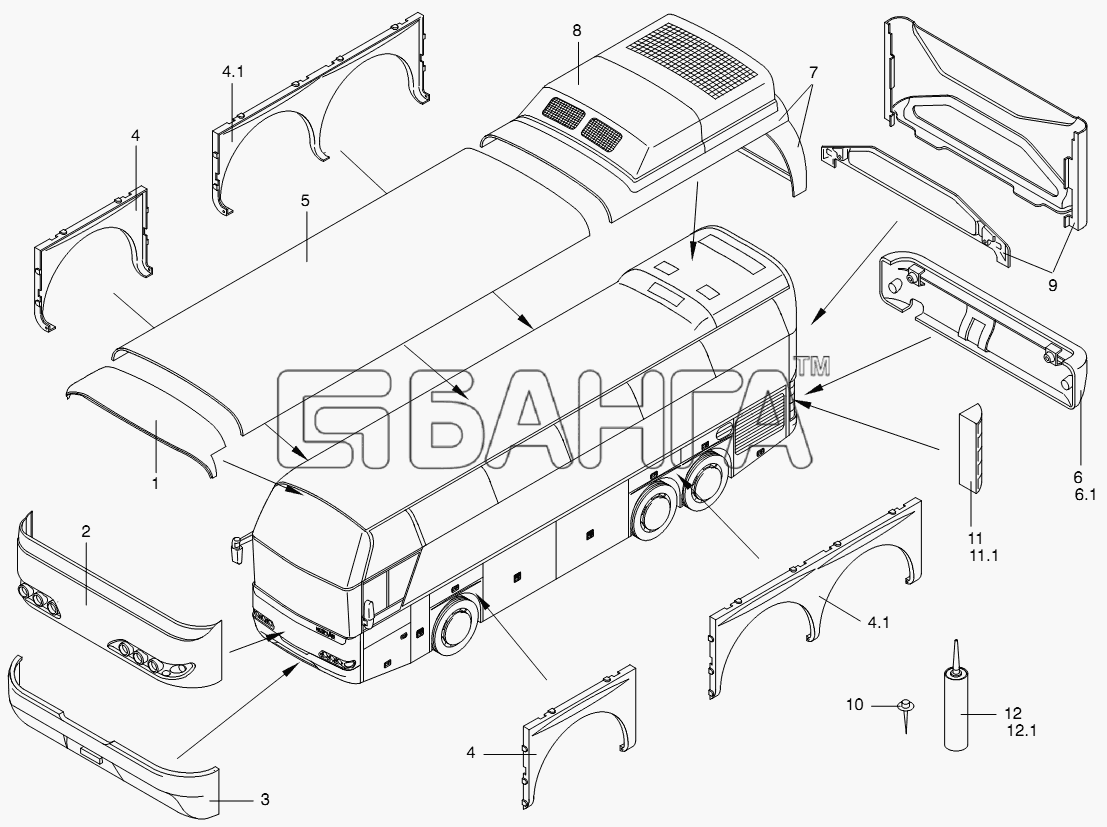 Neoplan N 116 (MAN) E3 Схема SYNTHETIC PARTS OUTSIDE-274 banga.ua