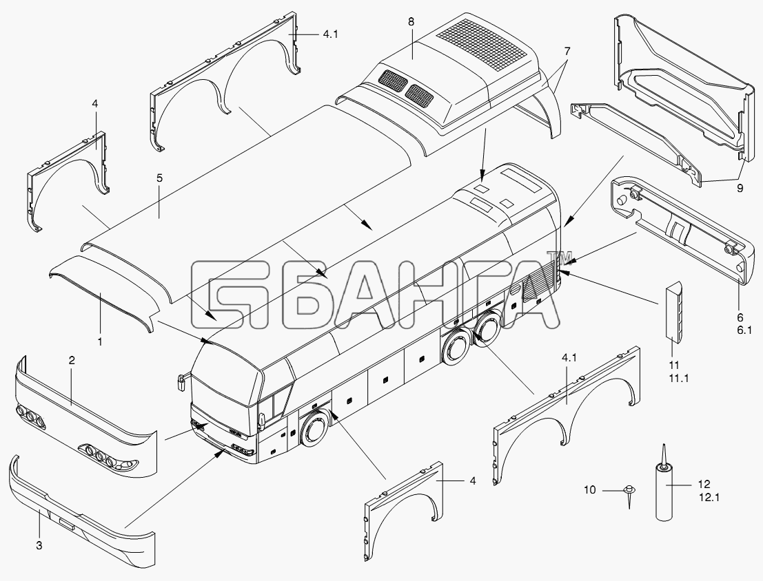 Neoplan N 116 (MAN) E3 Схема SYNTHETIC PARTS OUTSIDE-275 banga.ua