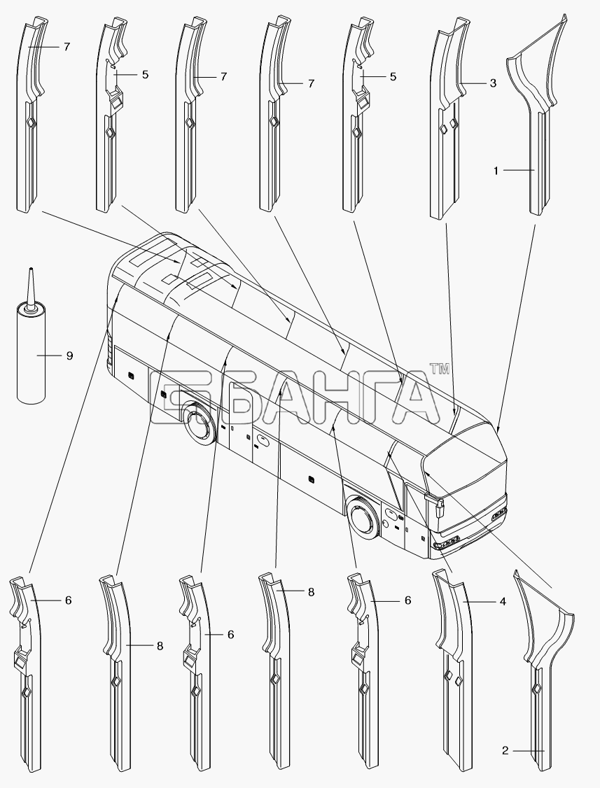 Neoplan N 116 (MAN) E3 Схема WINDOW PILLAR-301 banga.ua