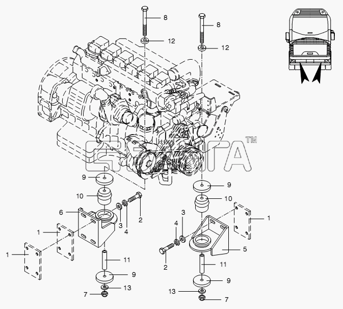 Neoplan N 116 (MAN) E3 Схема ENGINE SUSPENSION-9 banga.ua