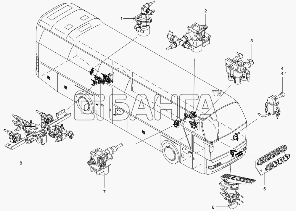 Neoplan N 116 (MAN) E3 (вар.) Схема BRAKE VALVE ZF - AXLE-157 banga.ua