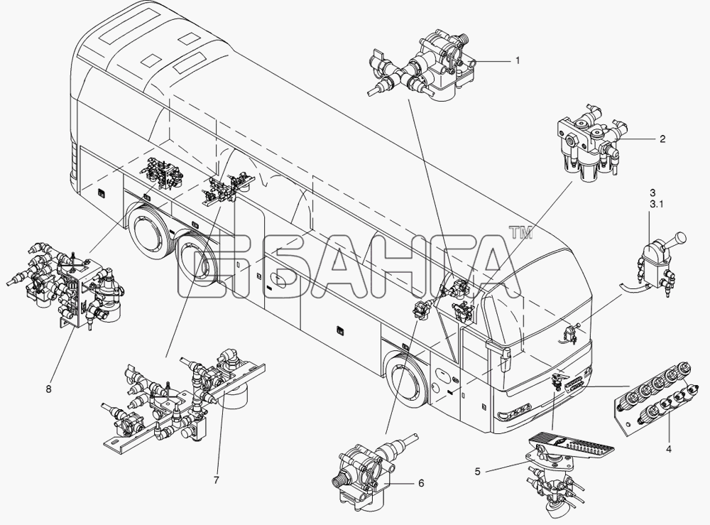 Neoplan N 116 (MAN) E3 (вар.) Схема BRAKE VALVE ZF - AXLE-158 banga.ua