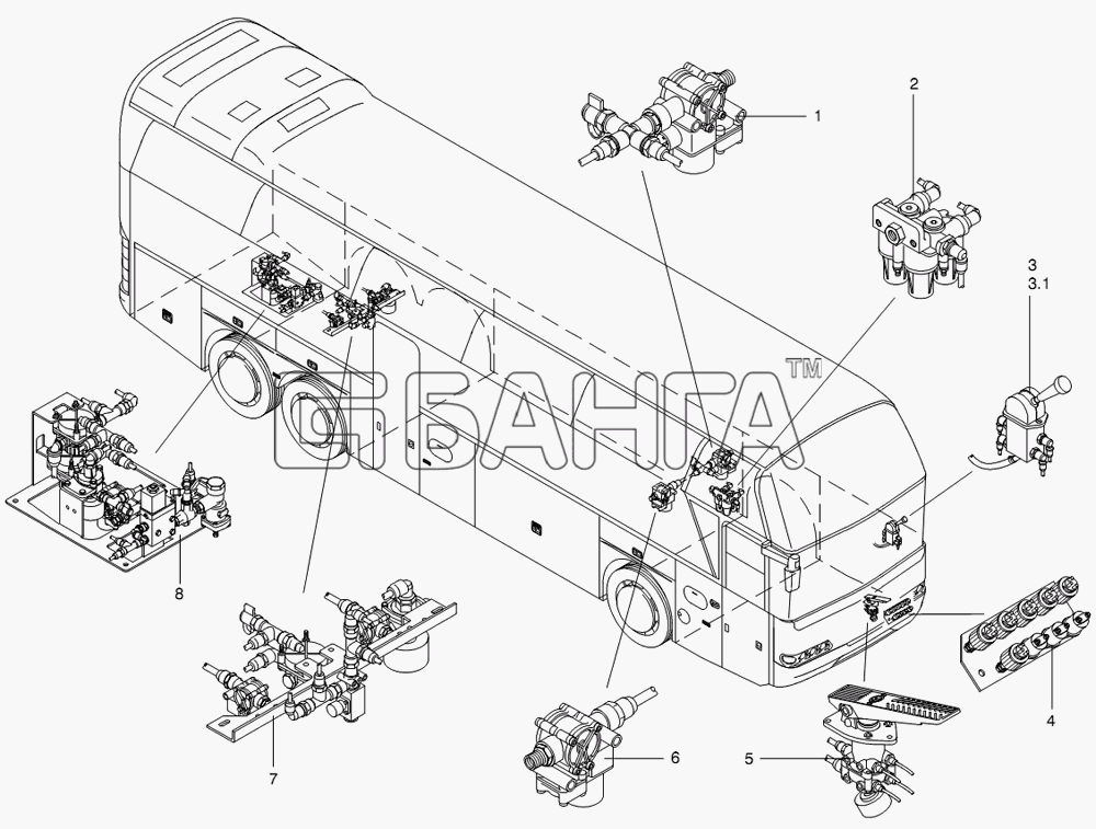 Neoplan N 116 (MAN) E3 (вар.) Схема BRAKE VALVE ZF - AXLE-159 banga.ua