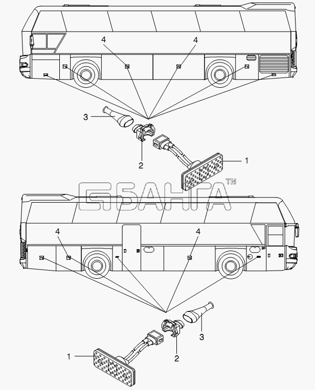 Neoplan N 116 (MAN) E3 (вар.) Схема LIGHTING OUTSIDE-227 banga.ua