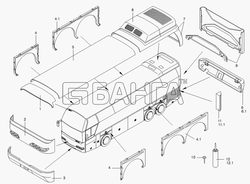 Neoplan N 116 (MAN) E3 (вар.) Схема SYNTHETIC PARTS OUTSIDE-283