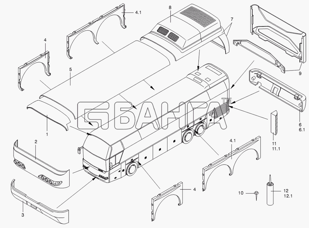Neoplan N 116 (MAN) E3 (вар.) Схема SYNTHETIC PARTS OUTSIDE-284