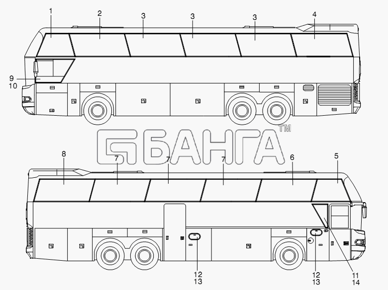 Neoplan N 116 (MAN) E3 (вар.) Схема SIDE WINDOWS-367 banga.ua