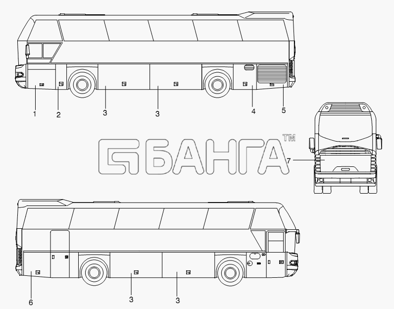 Neoplan N 116 (MAN) E3 (вар.) Схема SERVICE DOORS-375 banga.ua