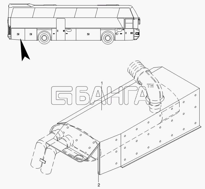 Neoplan N 116 (MAN) E3 (вар.) Схема EXHAUST SYSTEM-48 banga.ua
