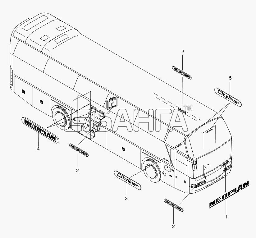 Neoplan N 116 (MAN) E3 (вар.) Схема SAFETY SIGNS-434 banga.ua