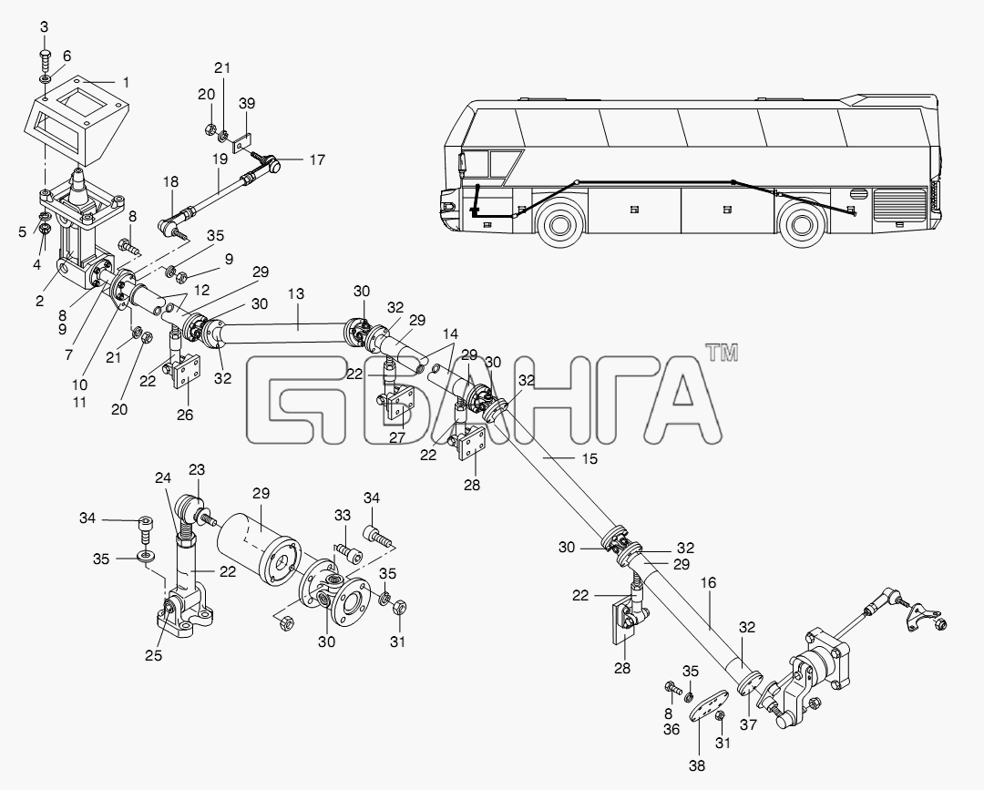 Neoplan N 116 (MAN) E3 (вар.) Схема SELECTOR SHAFT AND PARTS-85