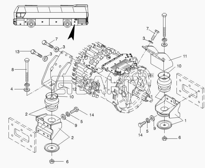 Neoplan N 116 (MAN) E3 (вар.) Схема GEARBOX CARRIER MOUNTING-95
