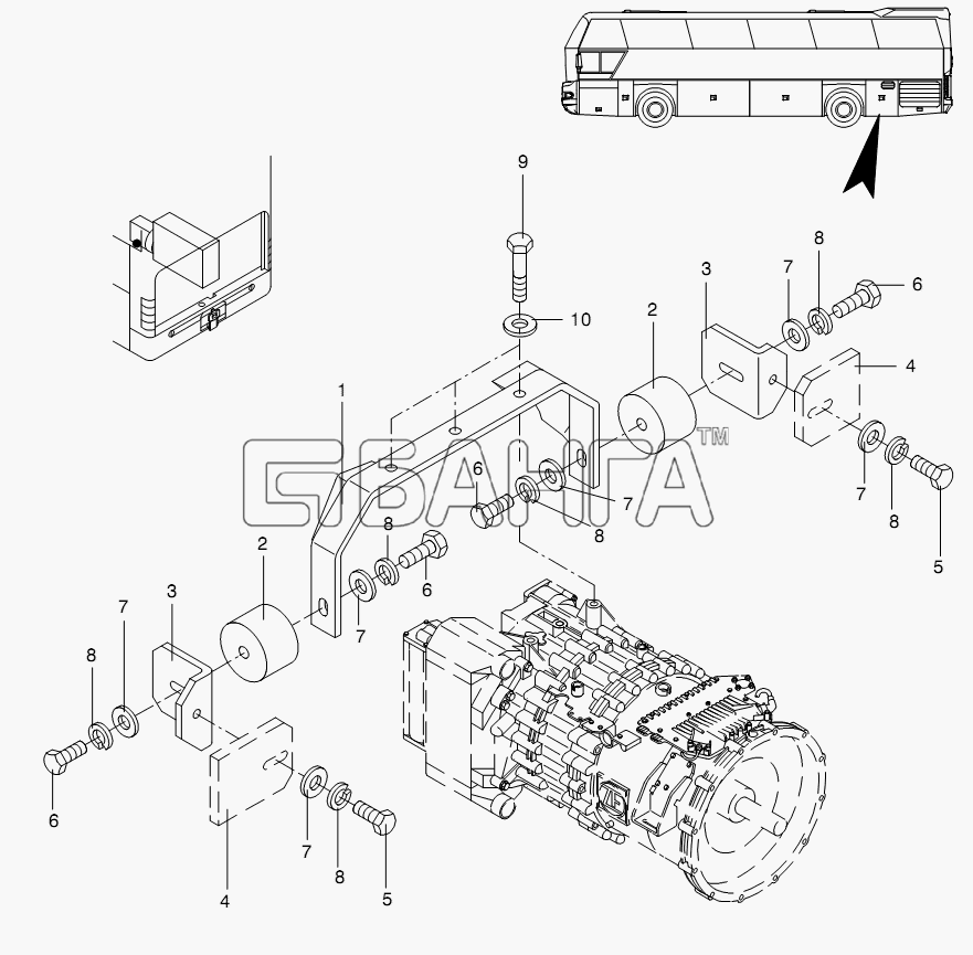 Neoplan N 116 (MAN) E3 (вар.) Схема GEARBOX CARRIER MOUNTING-97