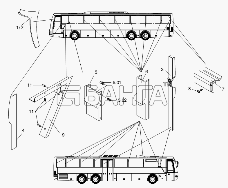 Neoplan N 3318 U E3 Схема PILLAR TRIM PANEL-151 banga.ua