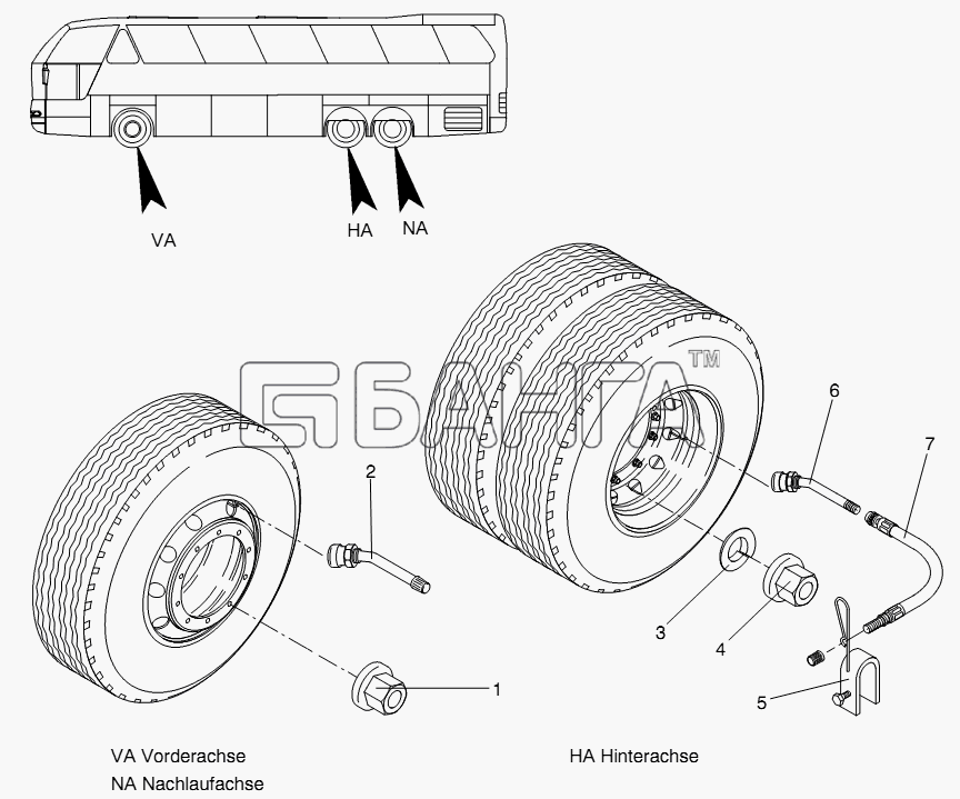 Neoplan N 516 SHD (MAN) E3 Схема WHEELS AND TYRES ACCESSORIES-125
