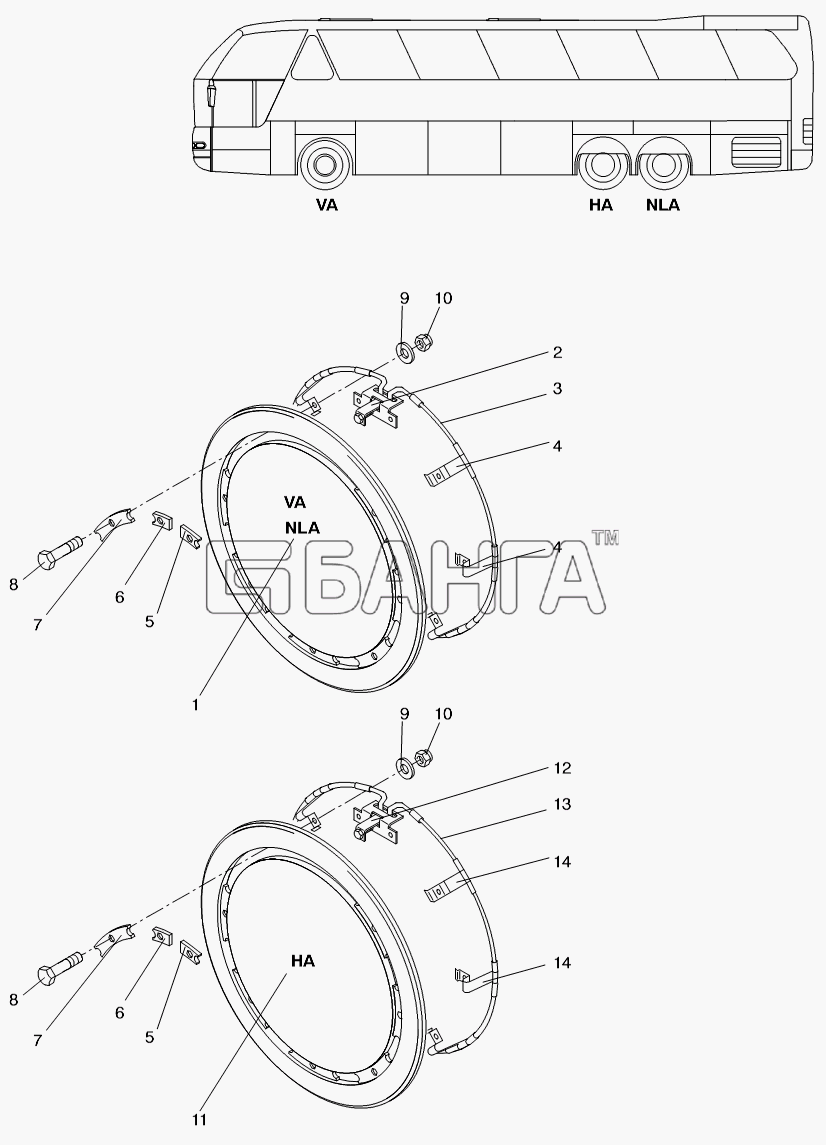 Neoplan N 516 SHD (MAN) E3 Схема WHEEL CAP-127 banga.ua