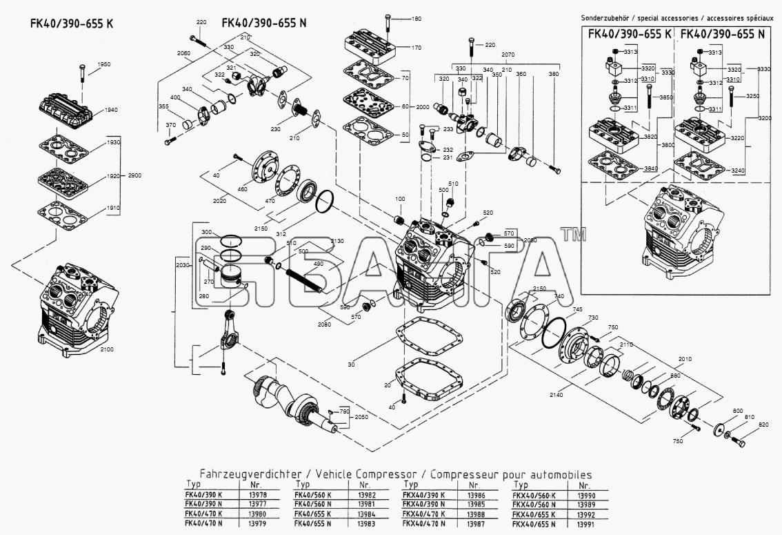 Neoplan N 516 SHD (MAN) E3 Схема SPARE PARTS COMPRESSOR-18 banga.ua