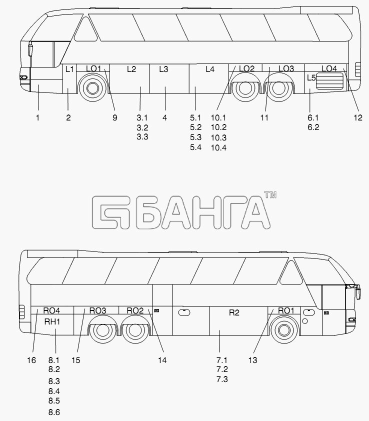 Neoplan N 516 SHD (MAN) E3 Схема FLAPS-281 banga.ua