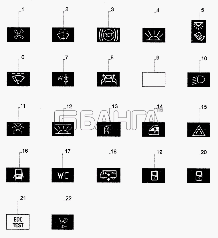 Neoplan N 516 SHD (MB) E2 Схема SWITCHES SYMBOLS DASH BOARD-324