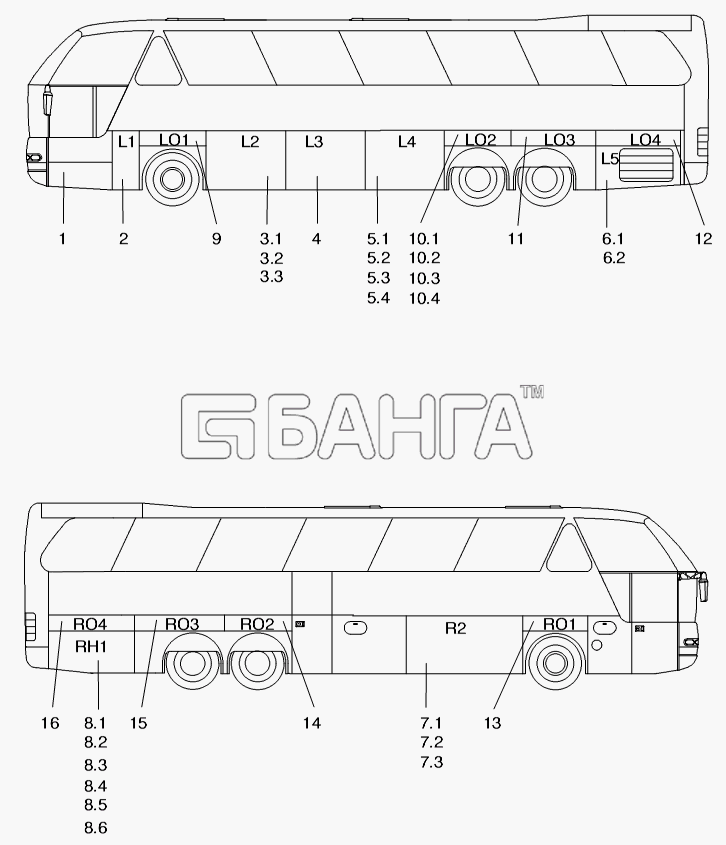 Neoplan N 516 SHD (MB DC) E2 Схема FLAPS-278 banga.ua