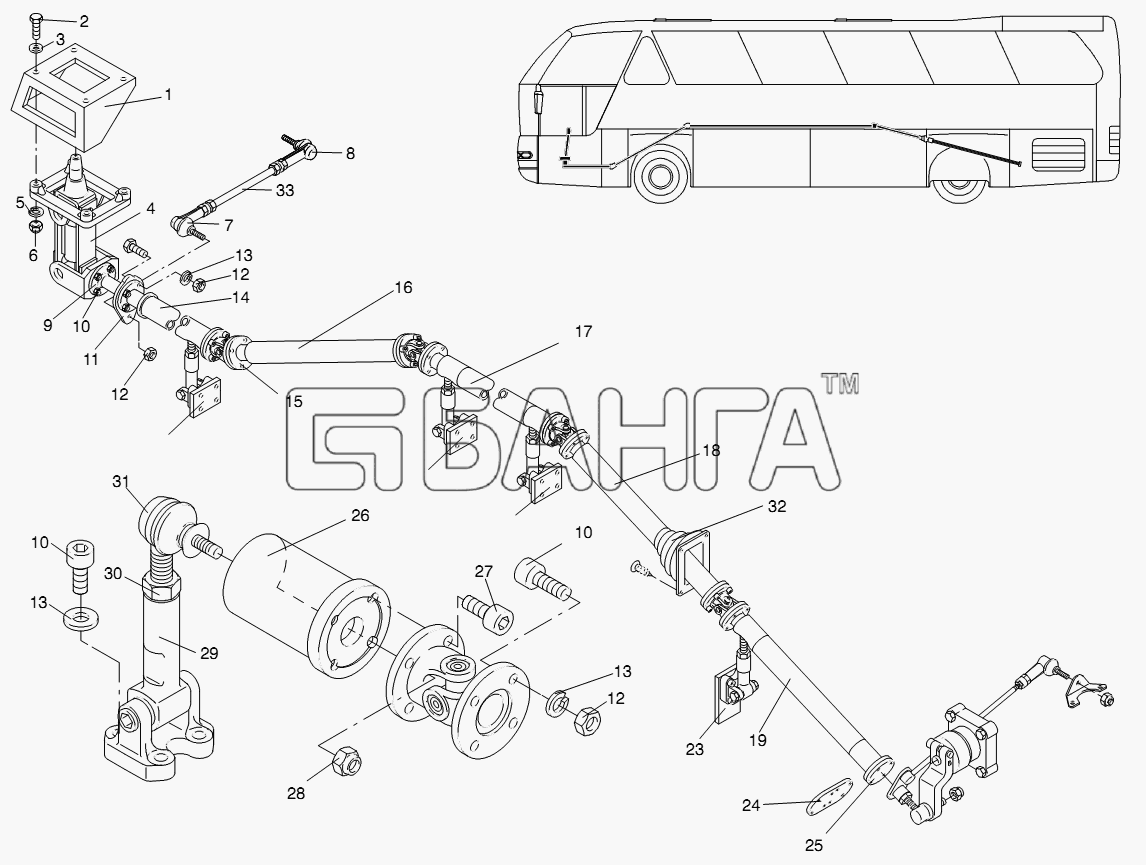 Neoplan N 516 SHD (MB DC) E2 Схема SELECTOR SHAFT AND PARTS-54