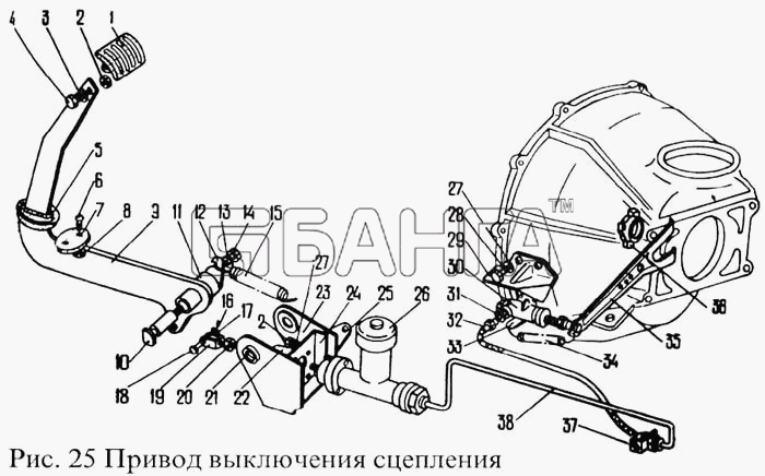 ПАЗ ПАЗ-3205 Схема Привод выключения сцепления-65 banga.ua