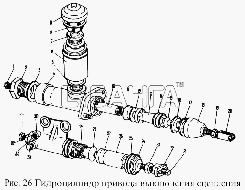 ПАЗ ПАЗ-3205 Схема Гидроцилиндр привода выключения сцепления-66
